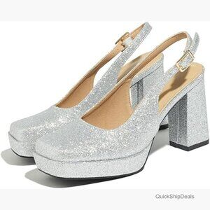 Block Heel Sandals Square Toe Ankle Strap PU Material Dress Wedding Shoes